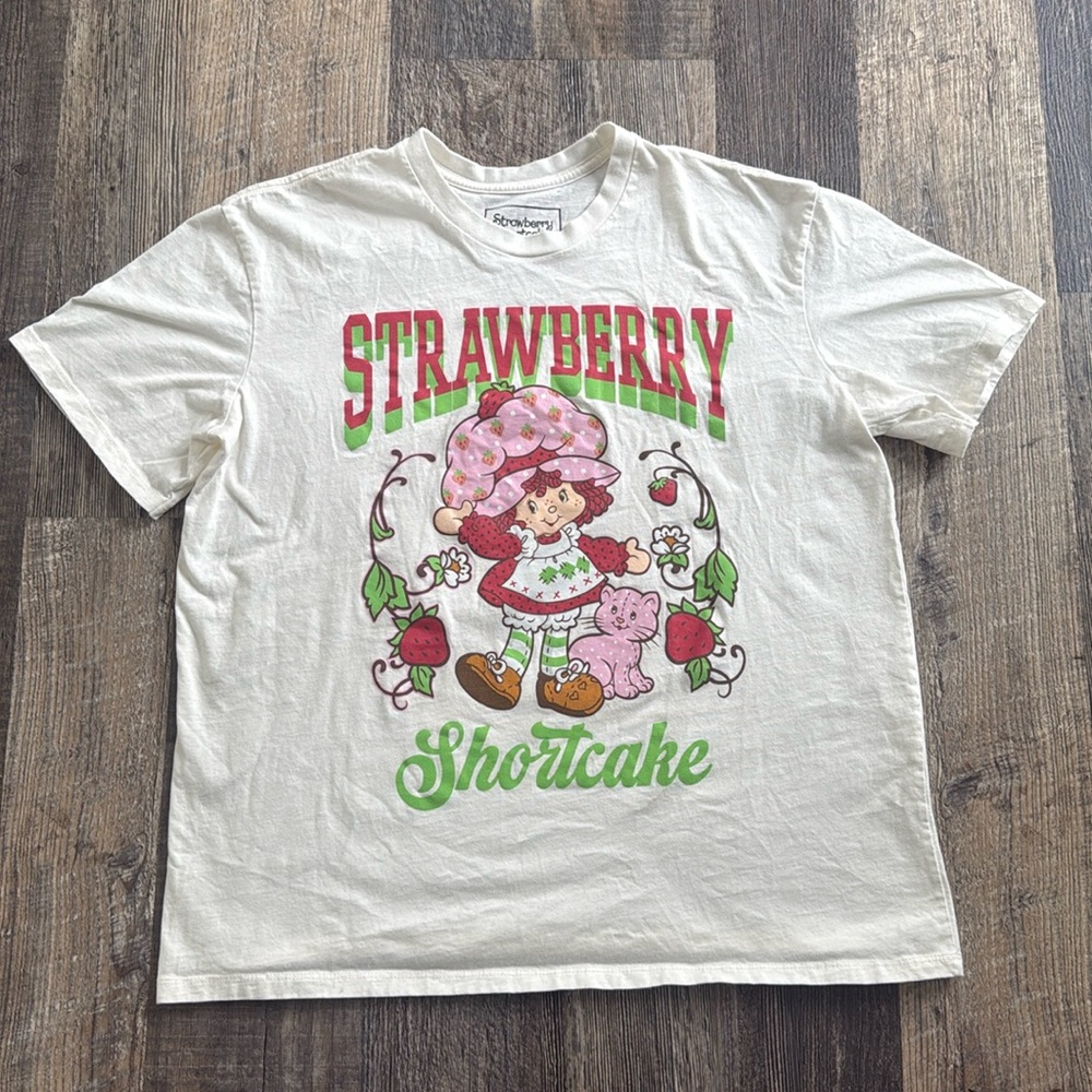 Strawberry Shortcake Isaac Morris Women’s Size Large White Green Tee T-Shirt